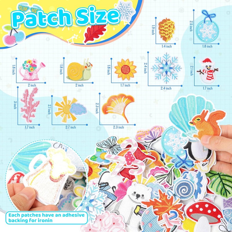 NICEVINYL Iron on Embroidered Patches for Clothes: 60PCS Seasonal Patch for Clothing Backpacks Jeans Jackets Hats Caps - Vivid Color Year-Round Sew on Appliques Bulk for DIY Accessories - Image 2